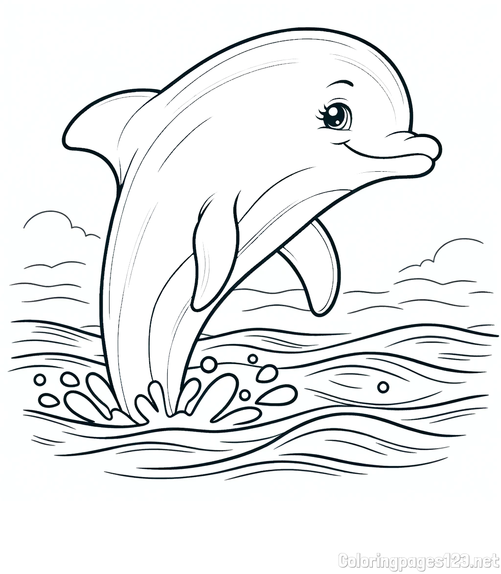 Coloring Page of a Smiling Dolphin Jumping