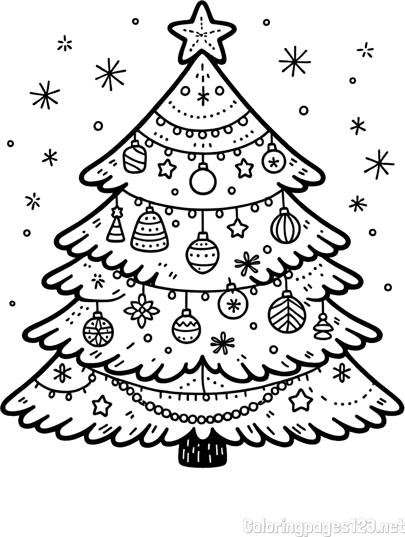 Coloring Page of a Beautiful Christmas Tree