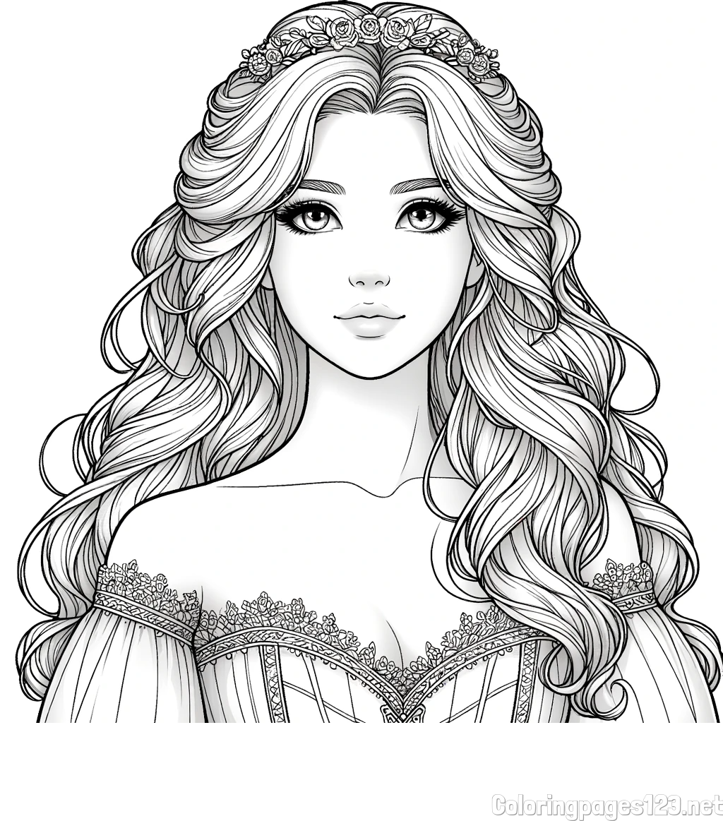 Coloring Page of a Cute Realistic - Coloring Page Of A Cute Realistic Princess Vvgtq 