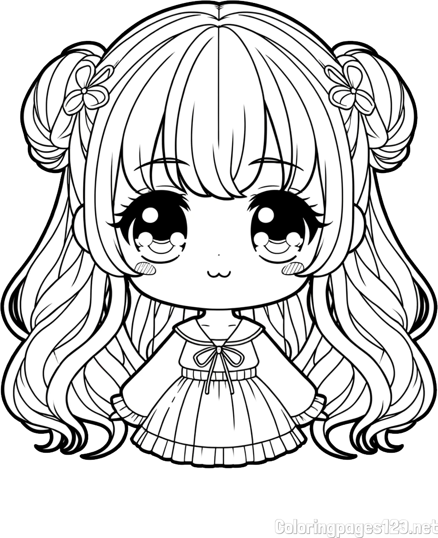 Coloring Page of an Adorable Anime Girl