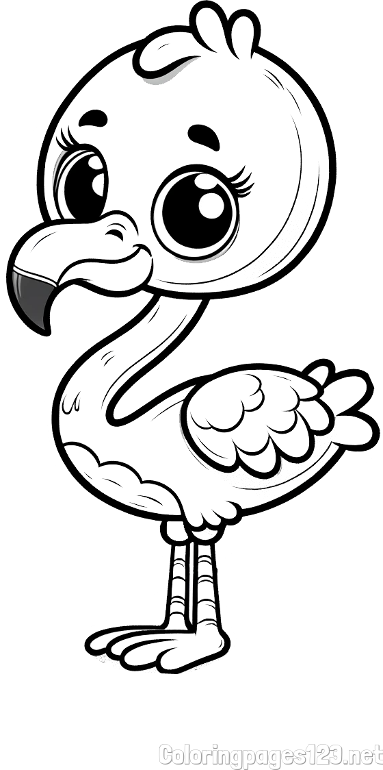 Coloring Page of an Adorable Flamingo with Big, Cute Eyes