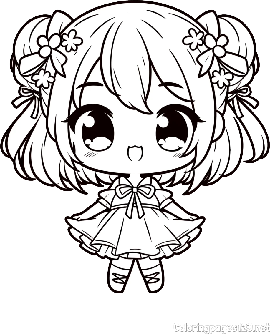 Coloring Page of an Adorable Girl in Anime Style