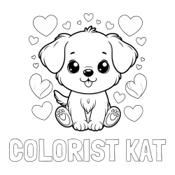 COLORIST KAT Coloring Page and Coloring Page of a Cute Dog and Hearts