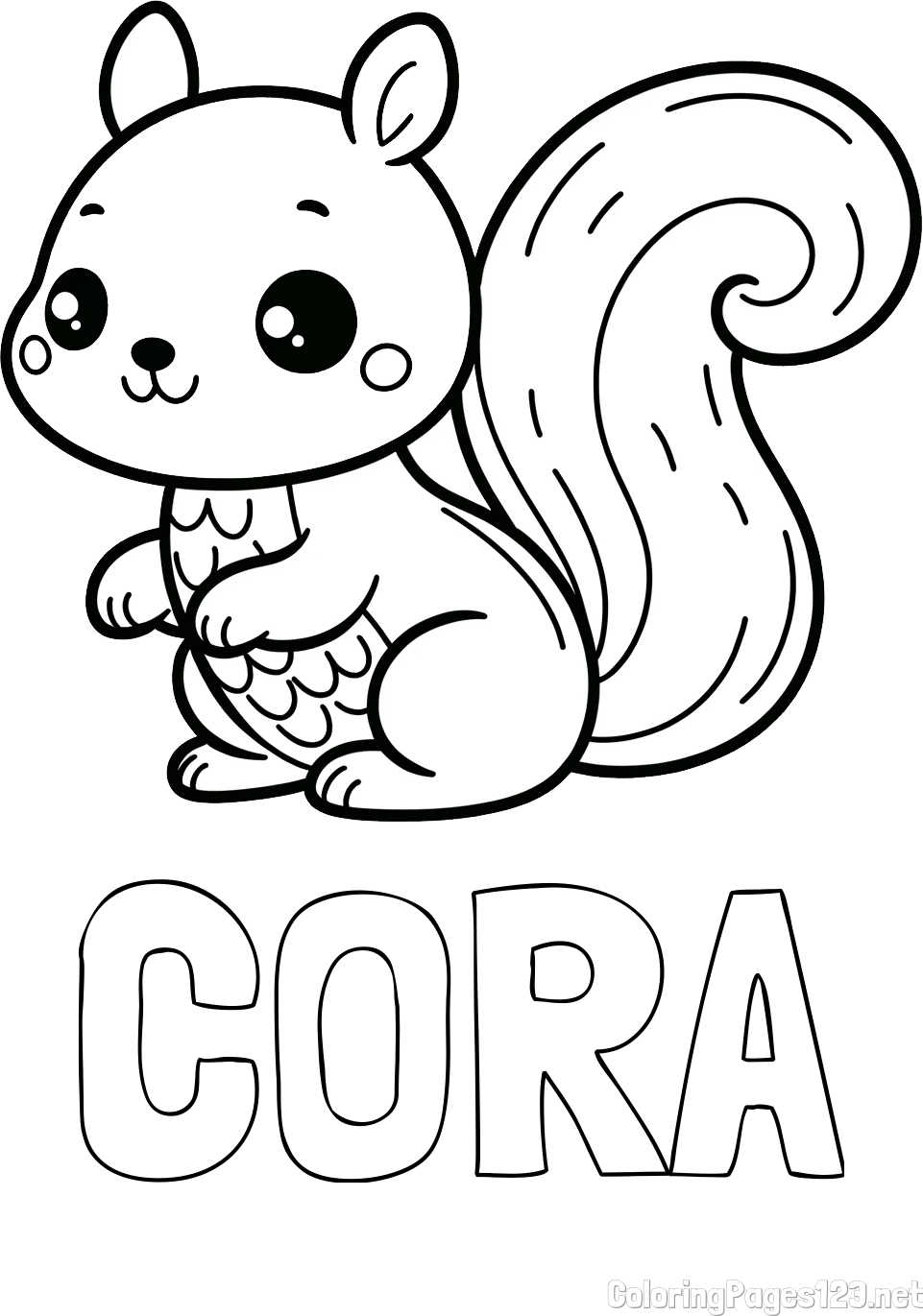 CORA Coloring Page alongside Simple Coloring Page of a Squirrel