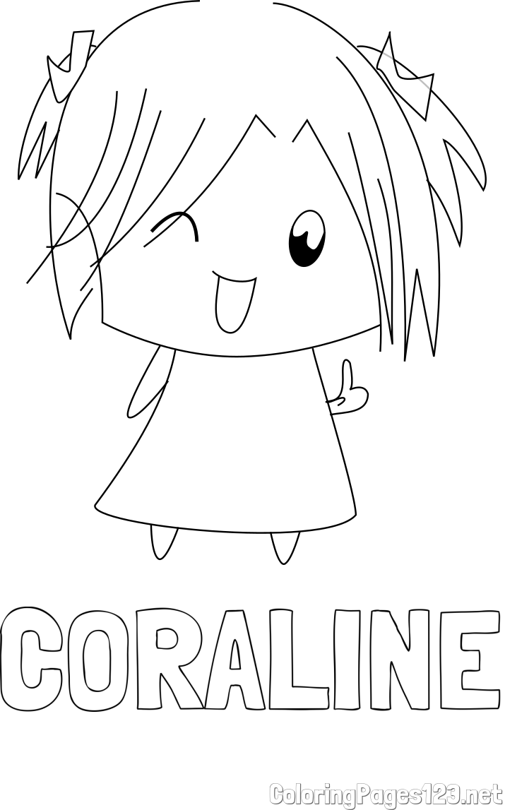 CORALINE Coloring Page alongside Simple Coloring Page of a Smiling Anime Girl