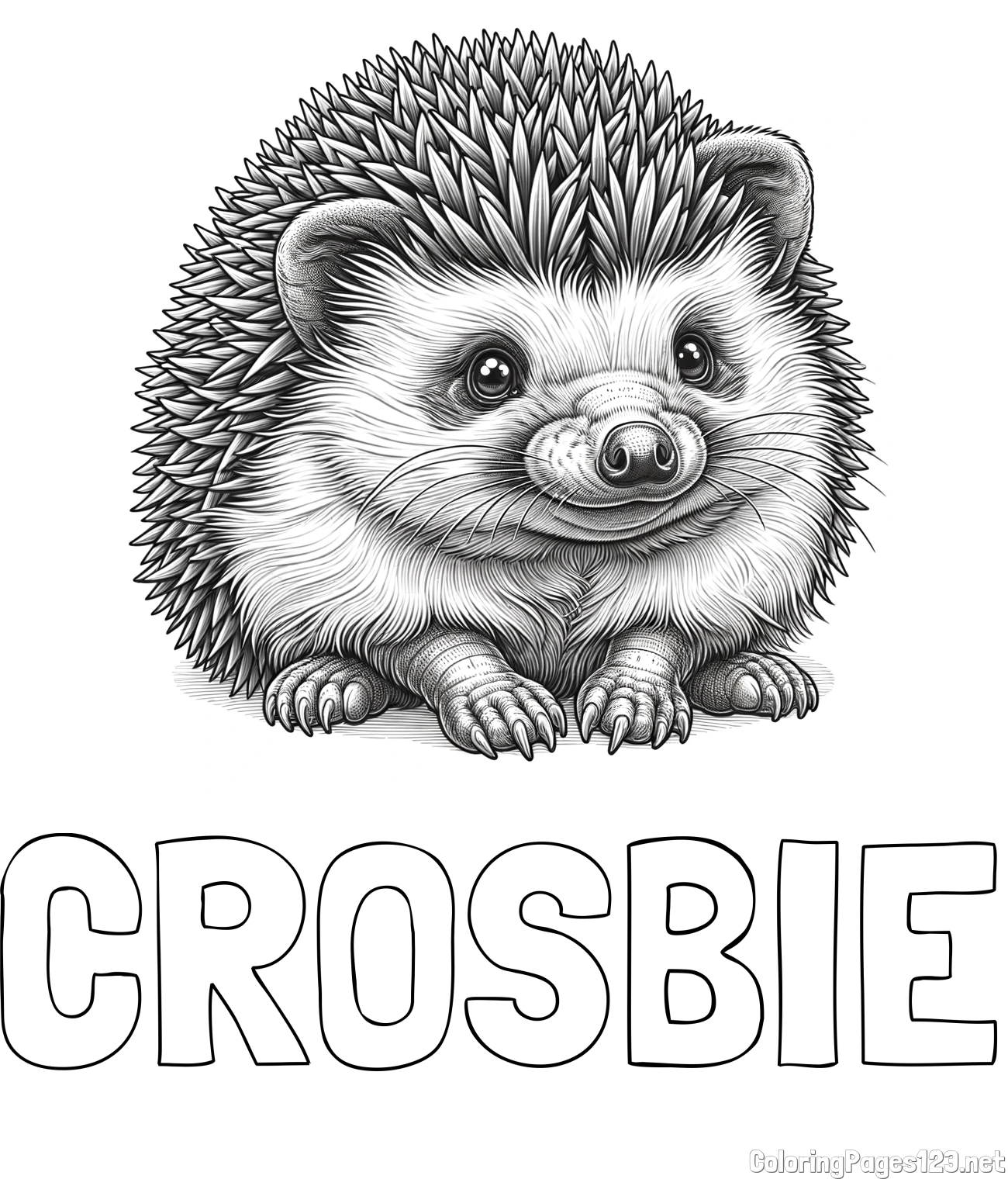 CROSBIE Coloring Page and Realistic Hedgehog Coloring Page