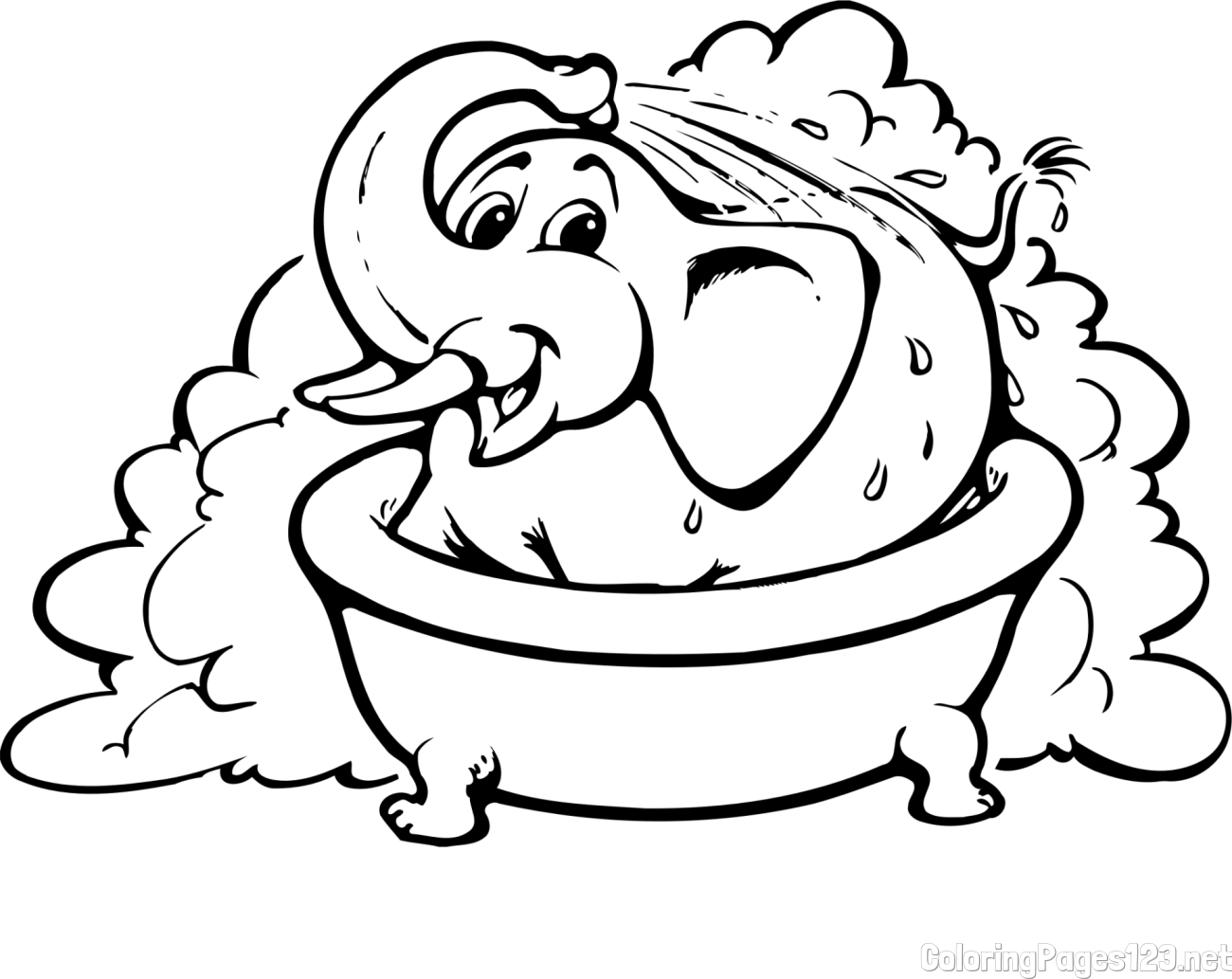 Cute Elephant in a Bathtub Coloring Page for Kids