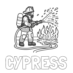 Online Created Coloring Page - CYPRESS Coloring Page and A coloring page of a firefighter and a big fire
