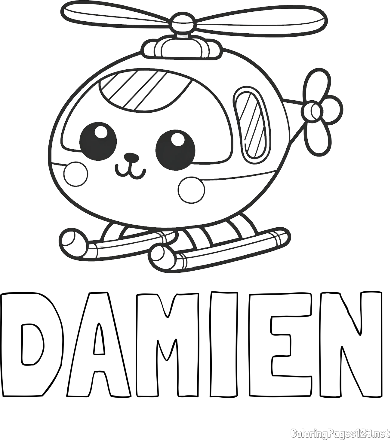 DAMIEN Coloring Page and Easy Coloring Page of a Helicopter