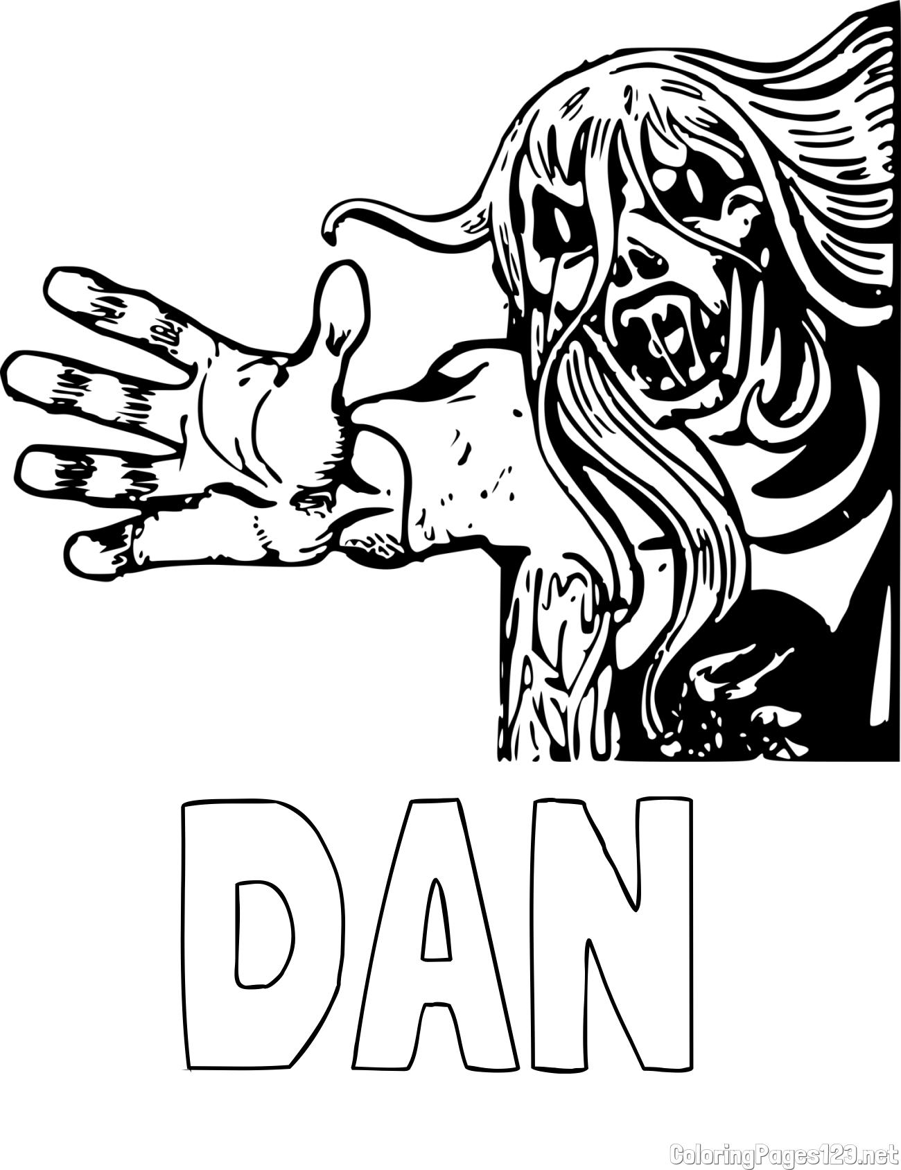DAN Coloring Page and Terrifying Monster Coloring Page -
