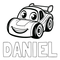Online Created Coloring Page - DANIEL Coloring Page alongside Children's Printable Coloring Page of a Racing Car