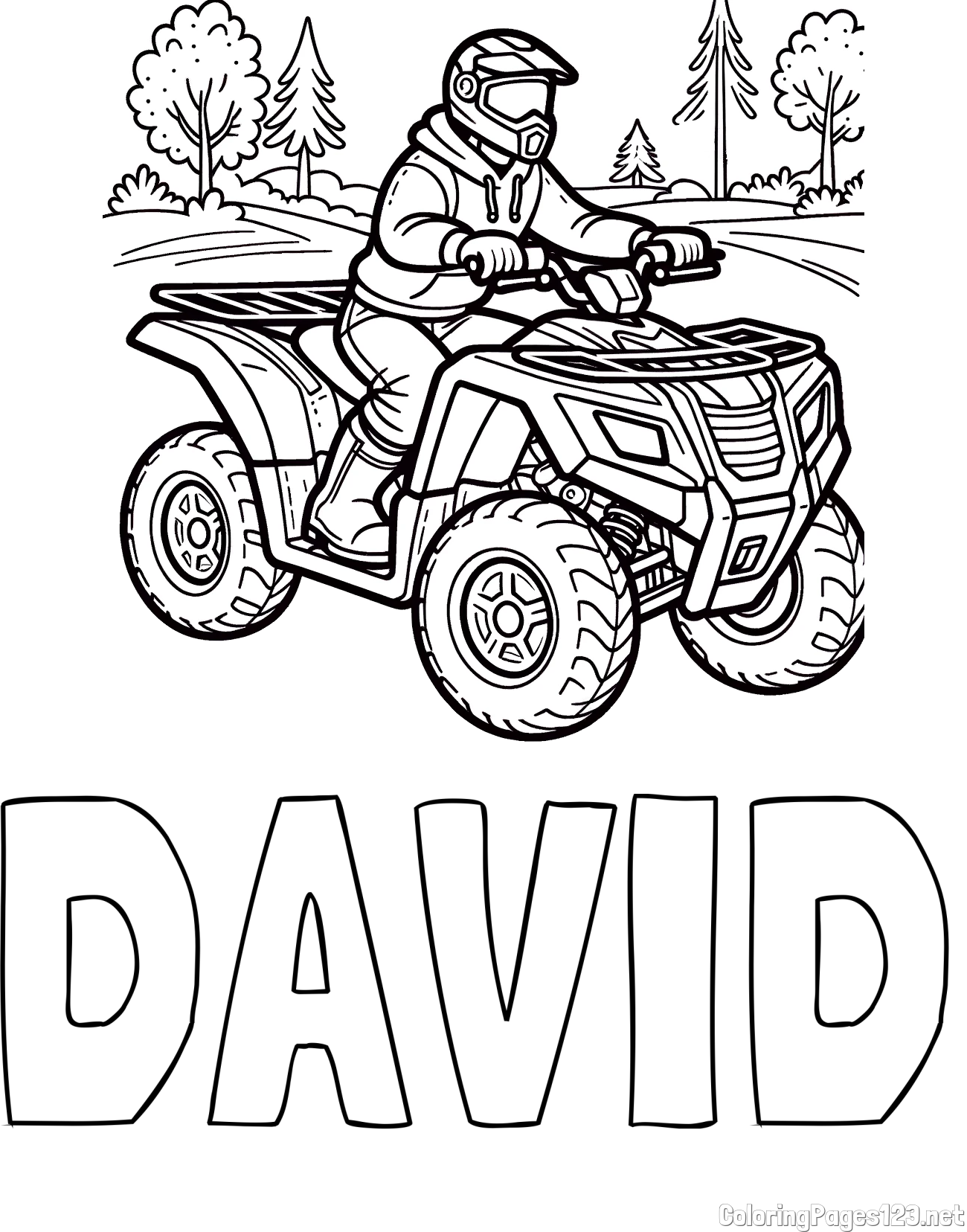 DAVID Coloring Page and Motorist on ATV Coloring Page