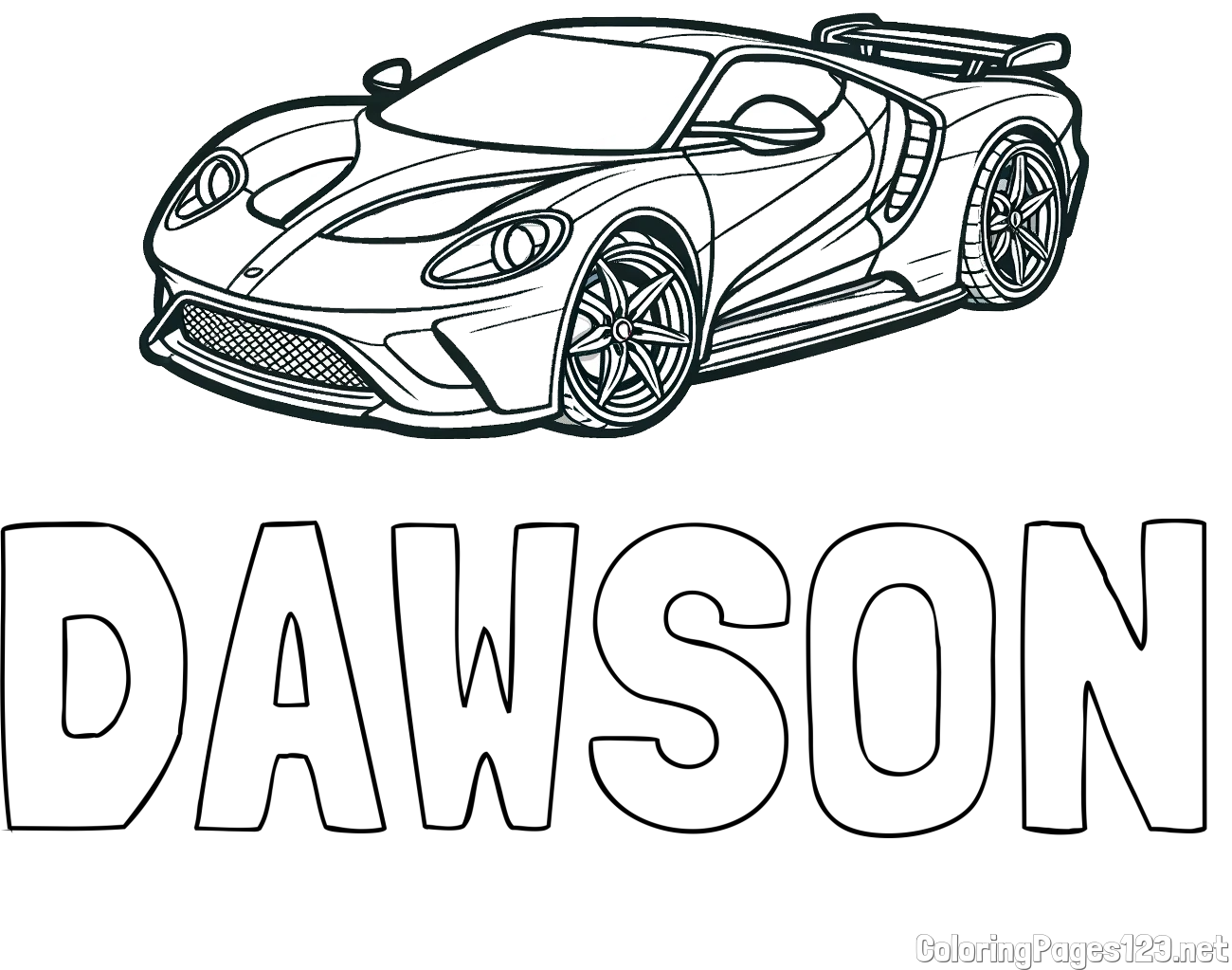 DAWSON Coloring Page and Coloring Page of a Fast Sport's Car