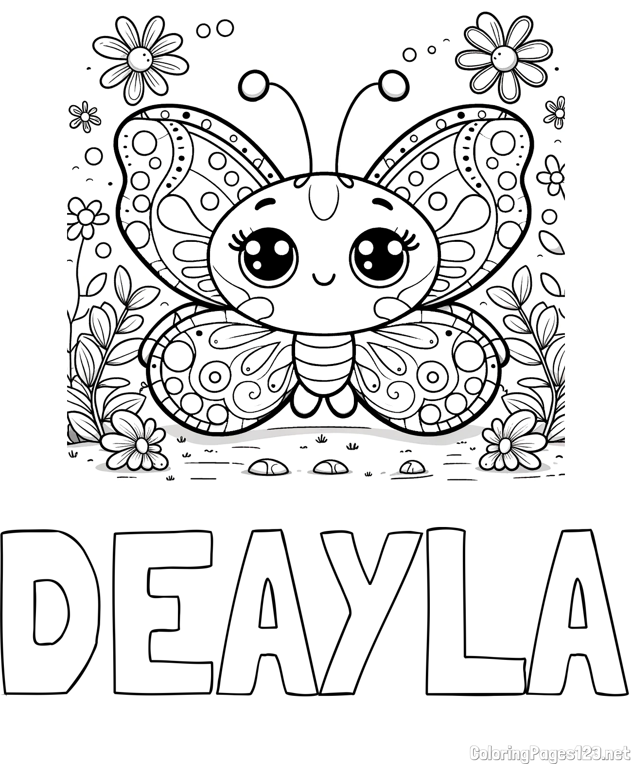 DE-AYLA Coloring Page and Cute Butterfly Coloring Page