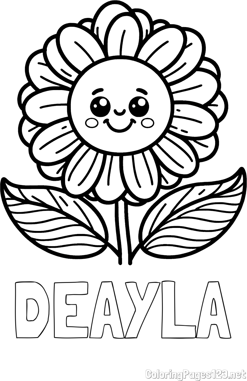 DE-AYLA Coloring Page and Smiling Flower Coloring Page