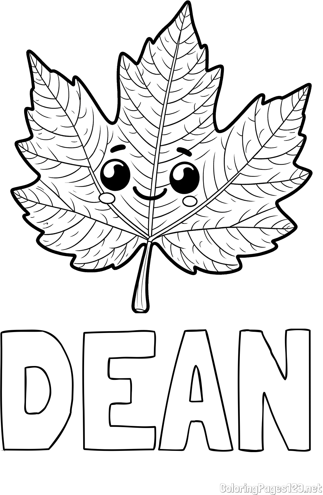 DEAN Coloring Page and Smiling Leaf Coloring Page for Kids