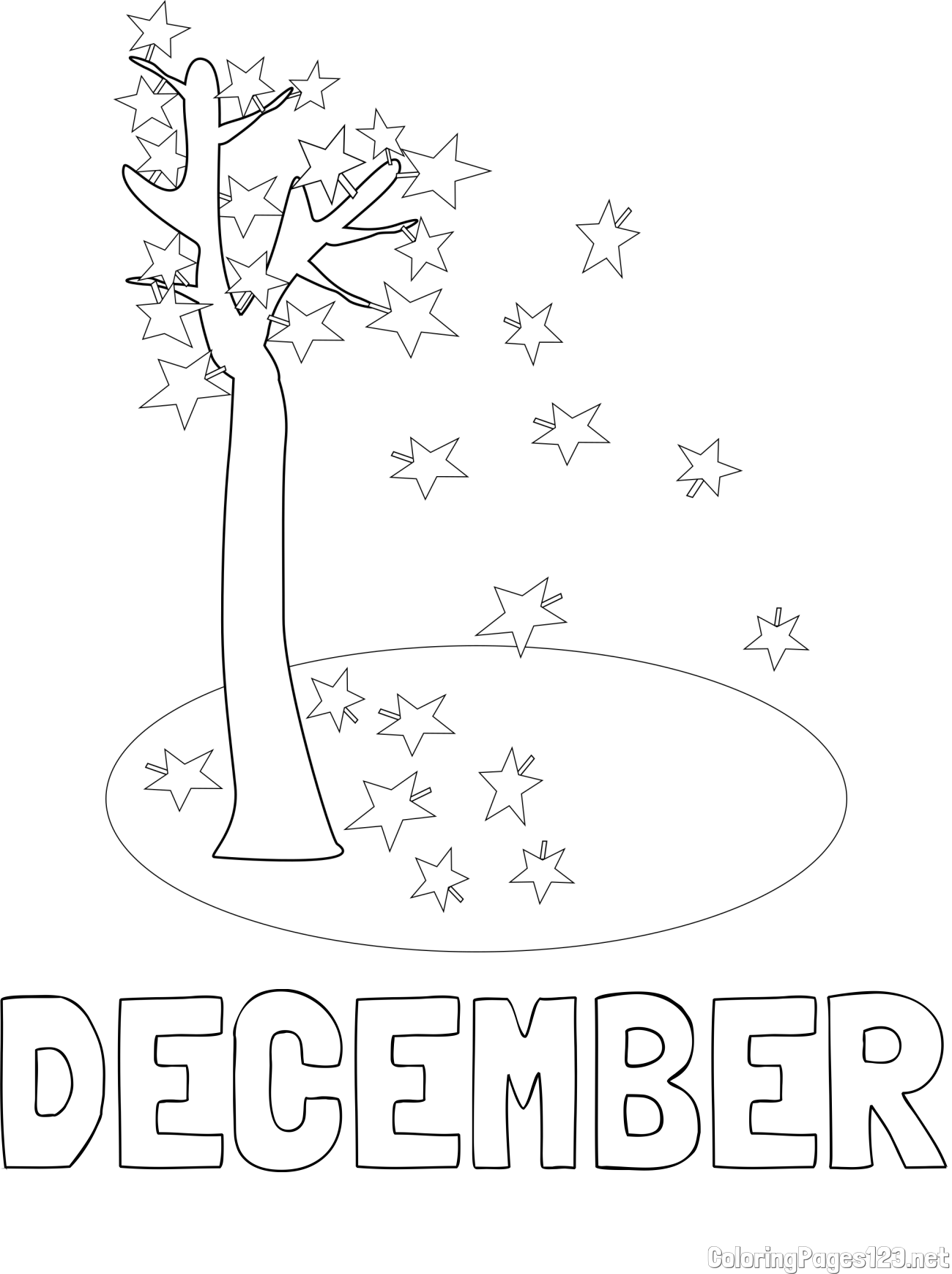 DECEMBER Coloring Page and Autumn Tree Coloring Page for Kids