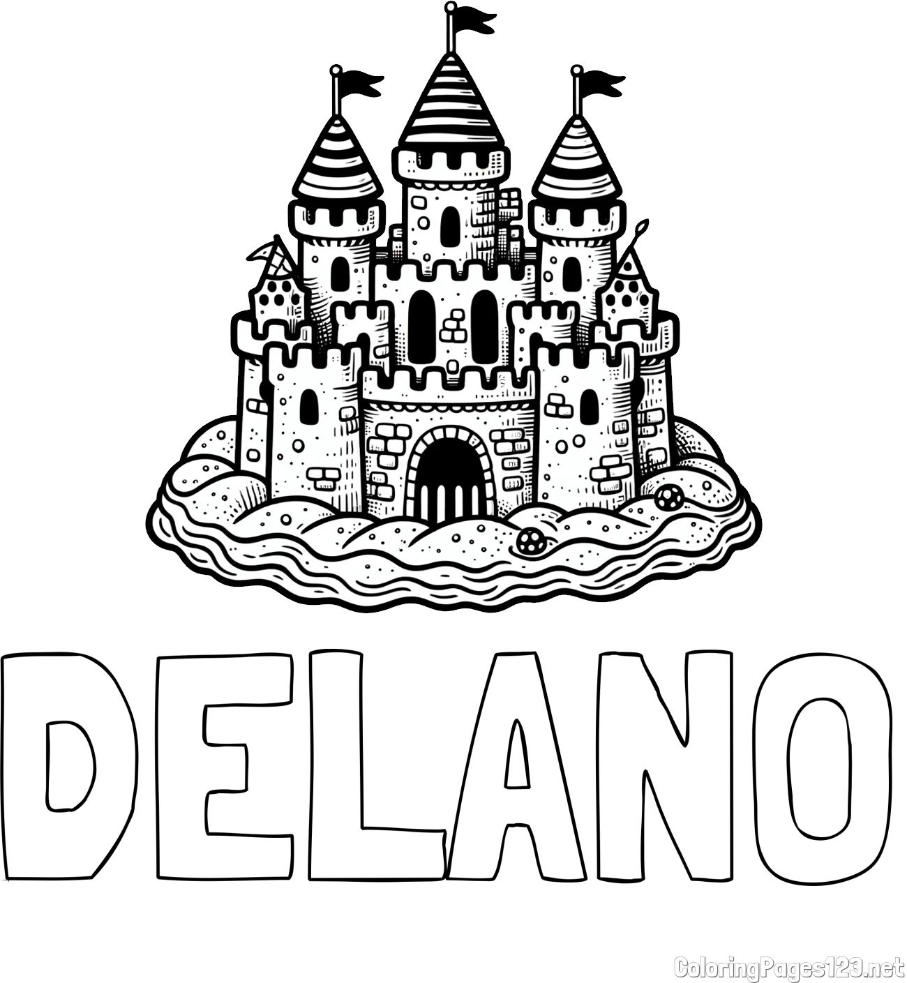 DELANO Coloring Page and Large Sandcastle Coloring Page