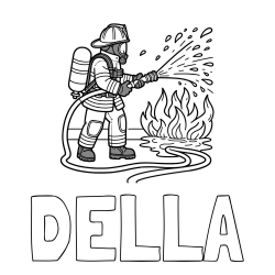 Online Created Coloring Page - DELLA Coloring Page and A coloring page of a firefighter and a big fire