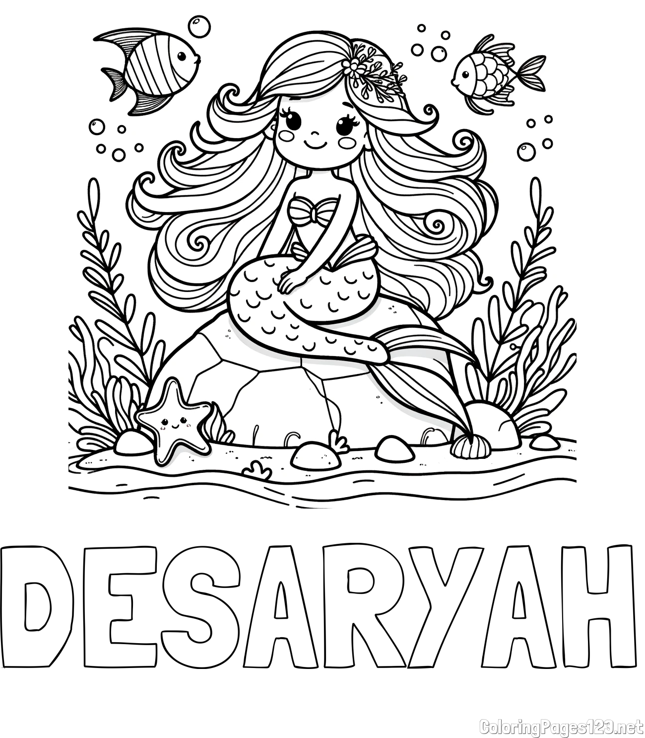 DESARYAH Coloring Page and Coloring Page of a Cute Little Mermaid