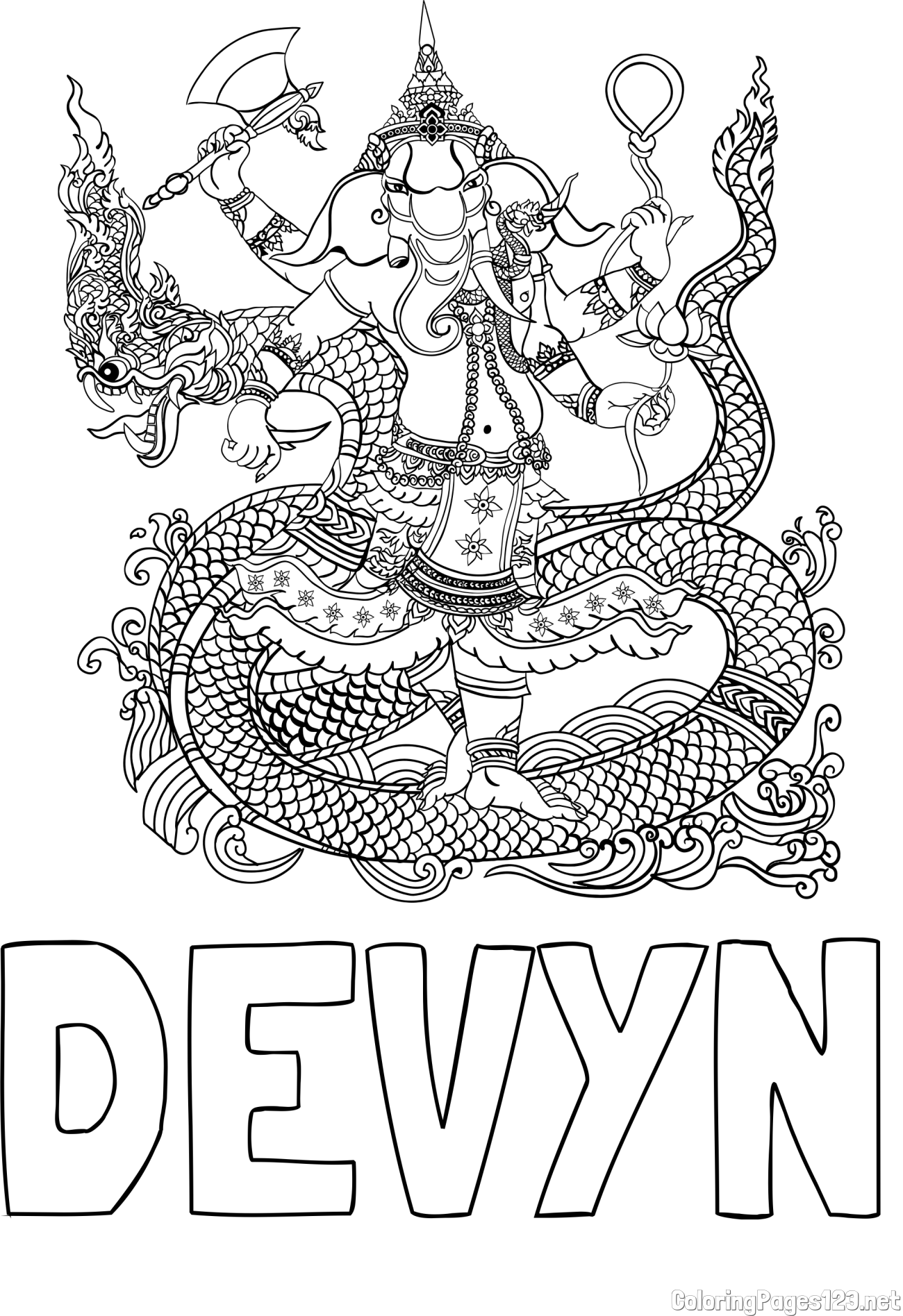 DEVYN Coloring Page and Abstract Elephant and Dragon Coloring Page