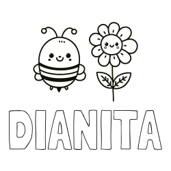 Online Created Coloring Page - DIANITA Coloring Page and Coloring Page of a Cute Bee and Smiling Flowers