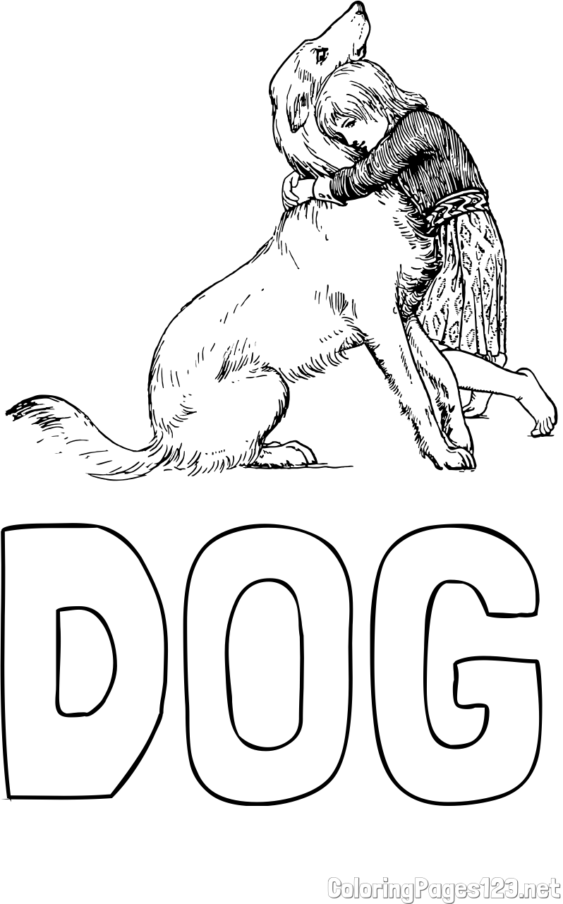 DOG Coloring Page and Coloring Page of an Adorable Dog Being Embraced by a Little Girl