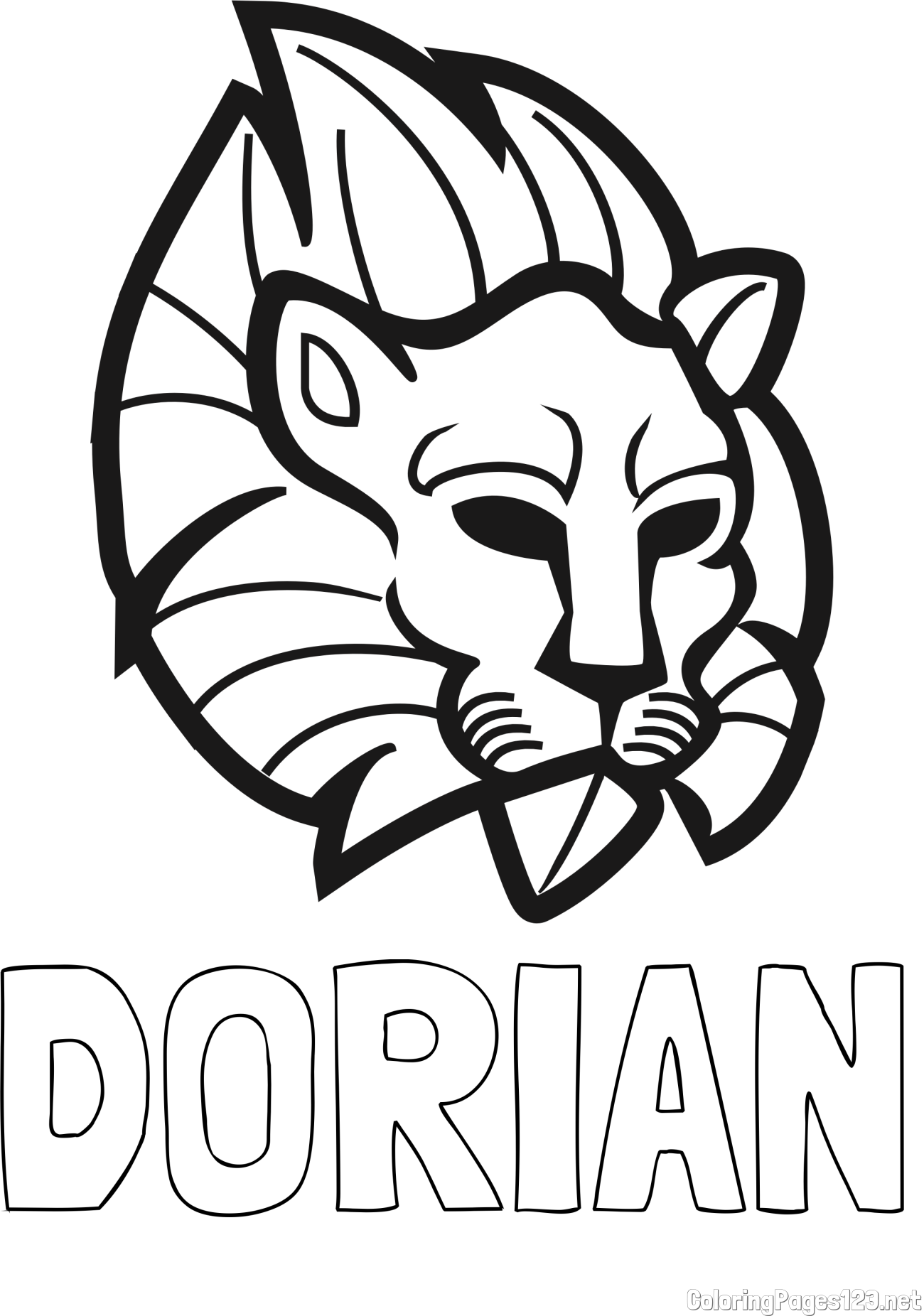 DORIAN Coloring Page and Abstract Lion Face Coloring Page