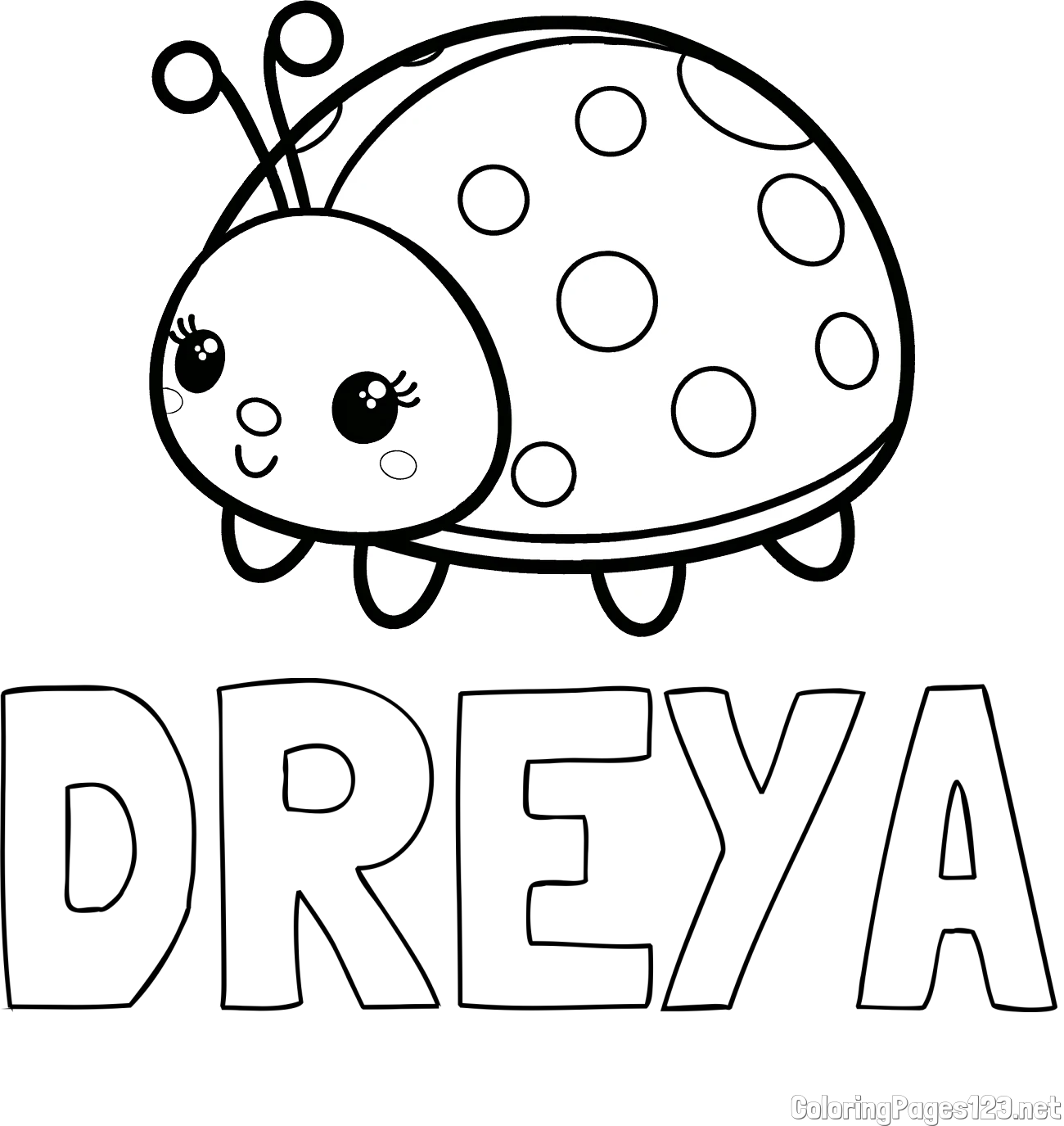DREYA Coloring Page alongside Smiling Ladybug Coloring Page