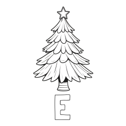 Online Created Coloring Page - E Coloring Page and Christmas Tree with Star Coloring Page