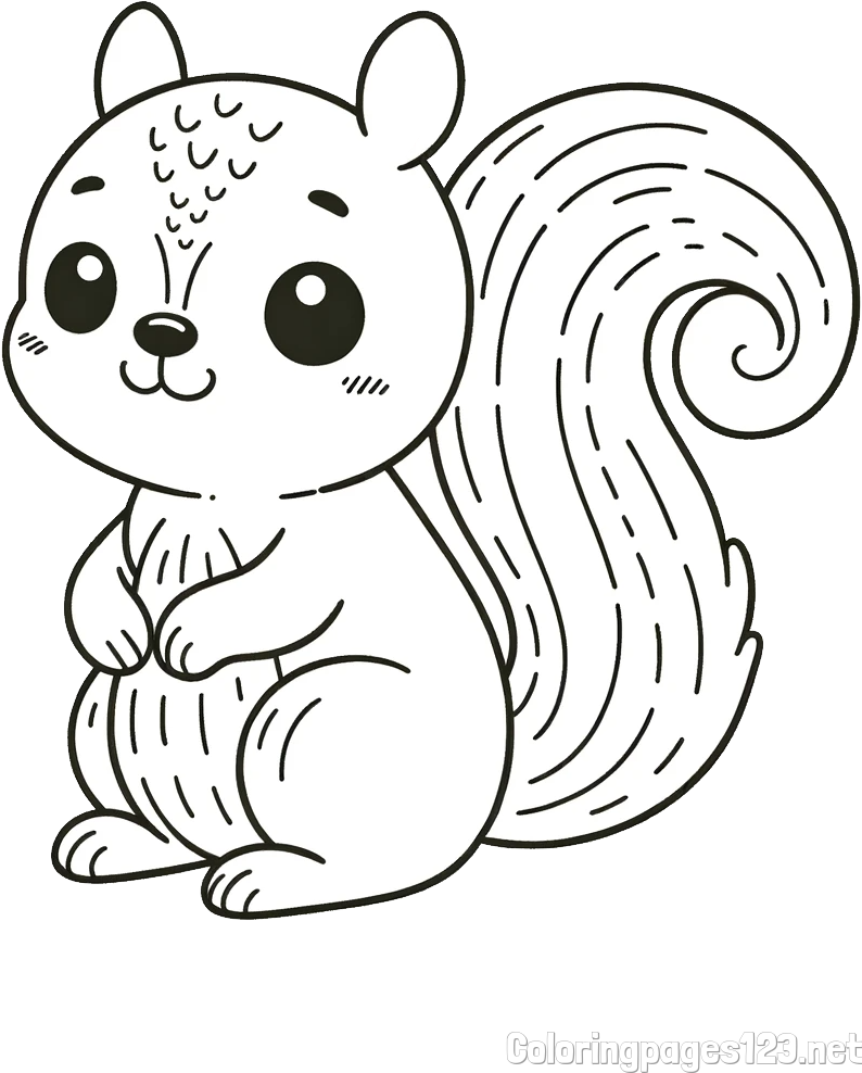 Easy Coloring Page of a Cute Squirrel