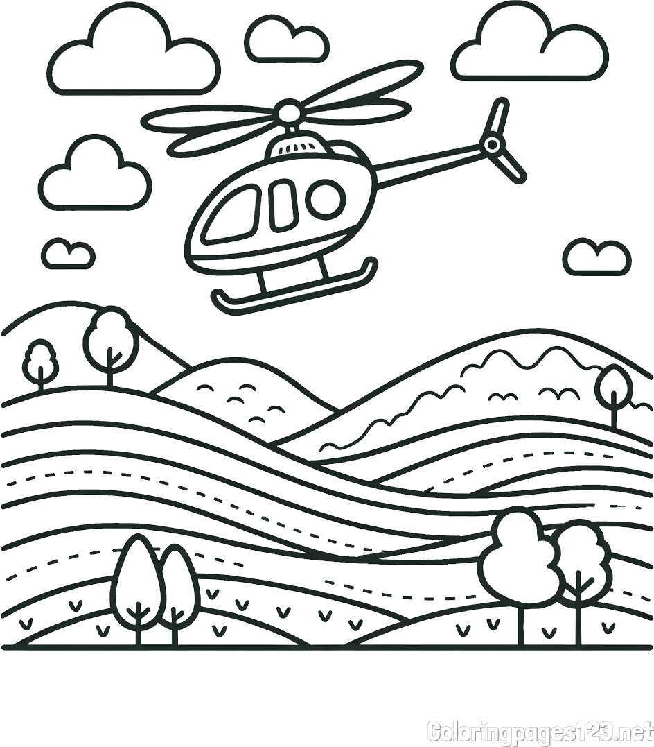 Easy Coloring Page of a Flying Helicopter
