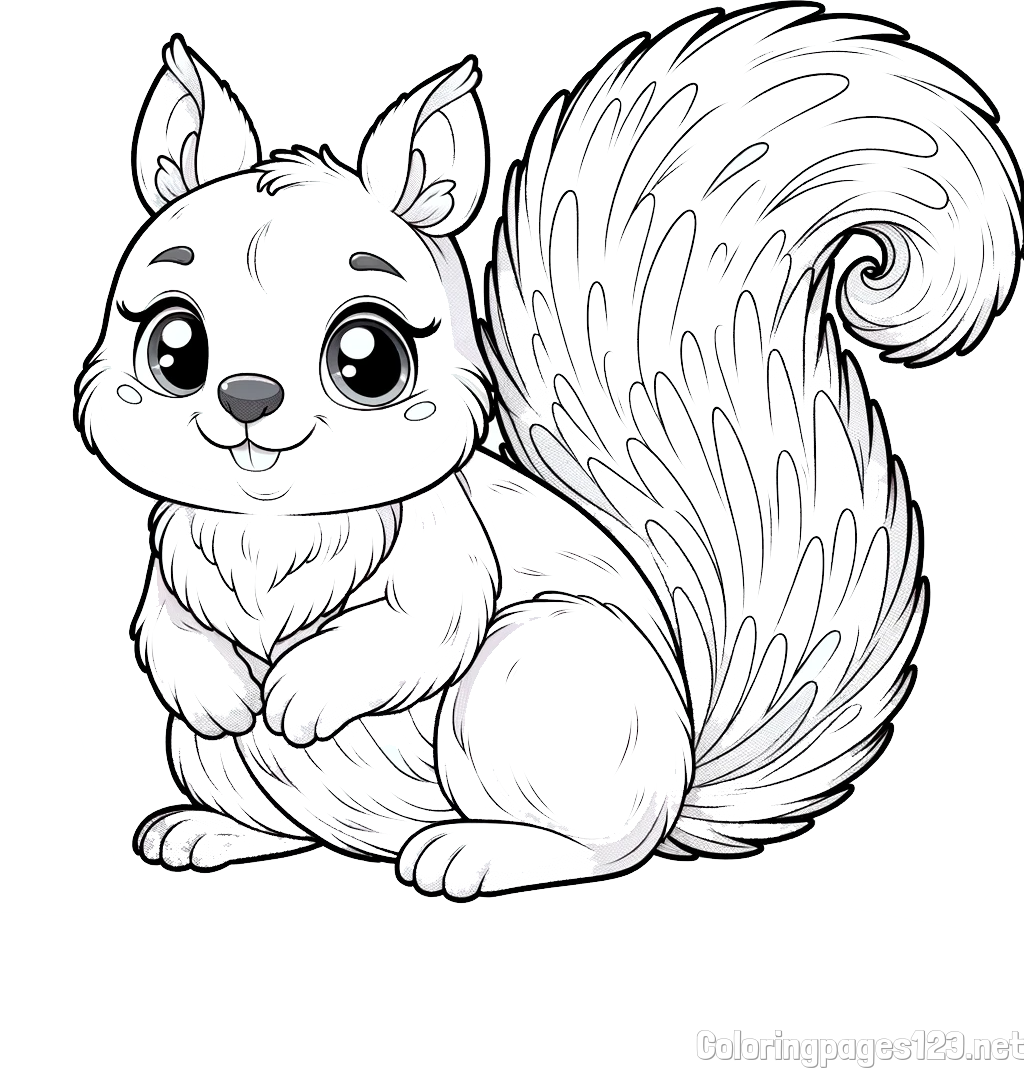 Easy Coloring Page of a Squirrel with Big and Cute Eyes