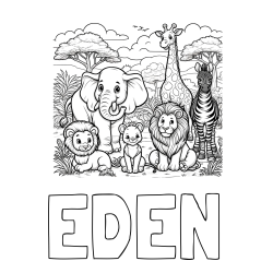 Online Created Coloring Page - EDEN Coloring Page and Beautiful Animal Coloring Page - Lion Family, Elephant, Giraffe, and Zebra