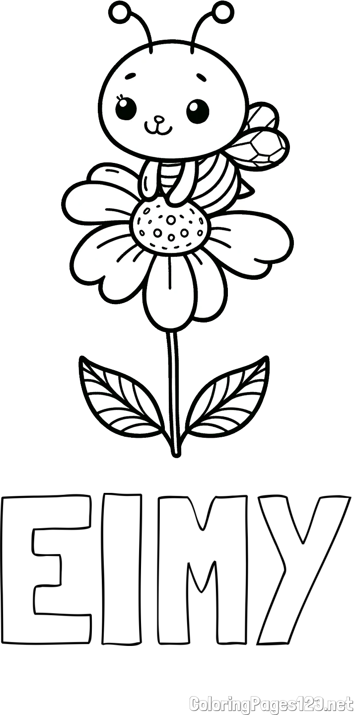 EIMY Coloring Page and Coloring Page of a Cute Bee on a Flower