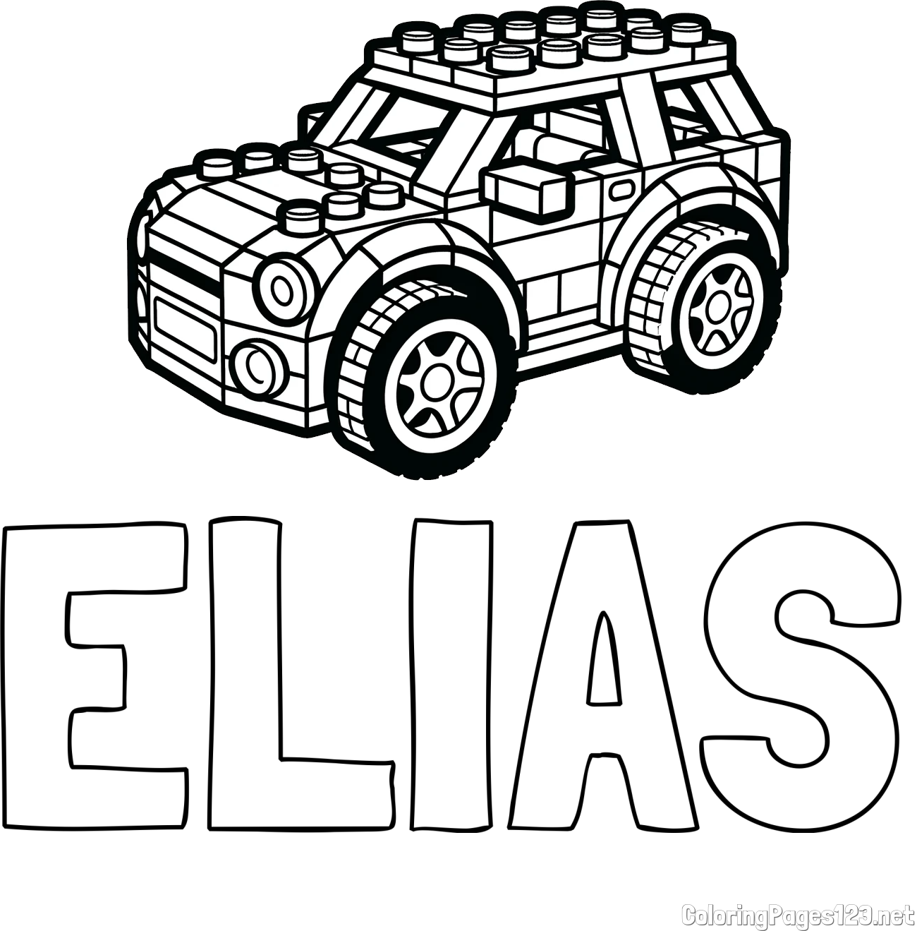 ELIAS Coloring Page and LEGO Car Coloring Page