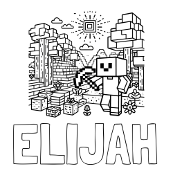 ELIJAH Coloring Page and Minecraft World Coloring Page