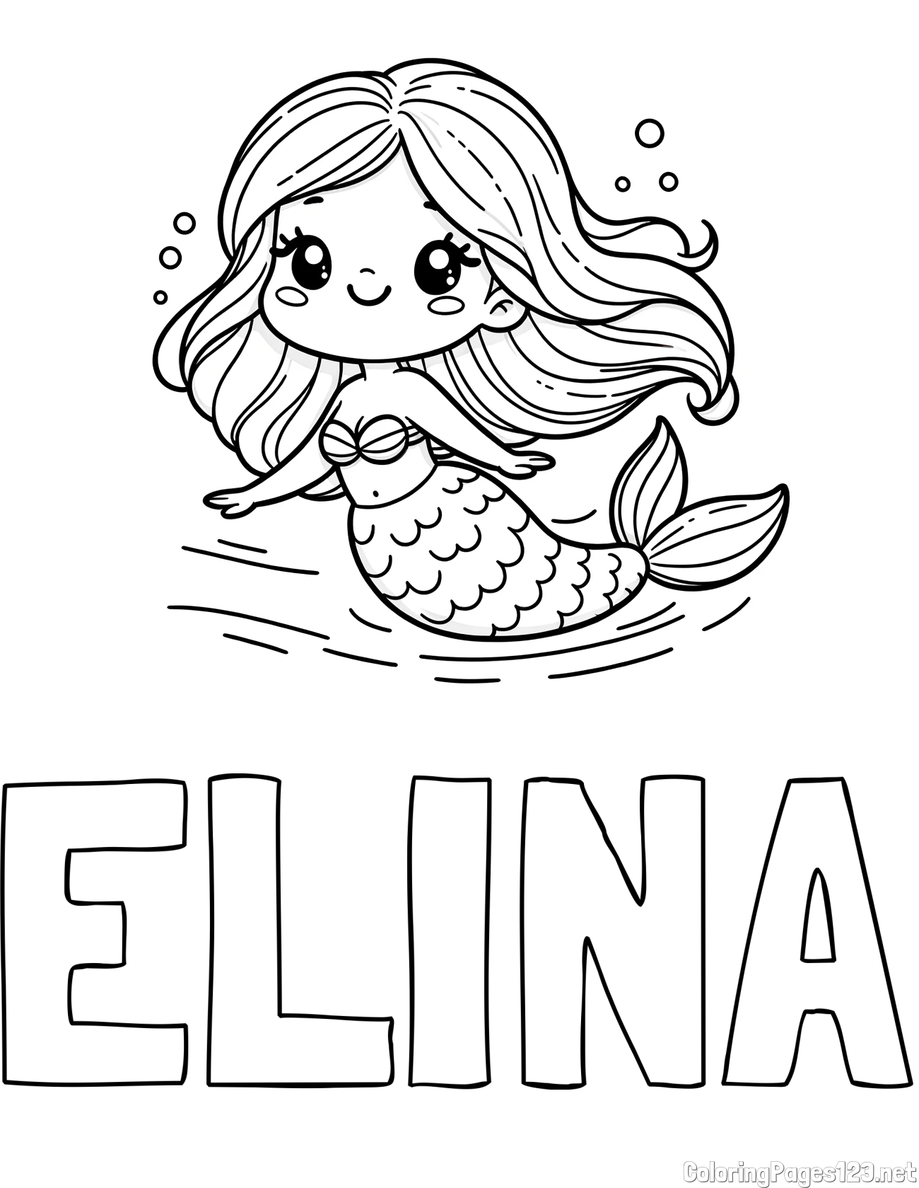 ELINA Coloring Page and Coloring Page of a Cute Mermaid