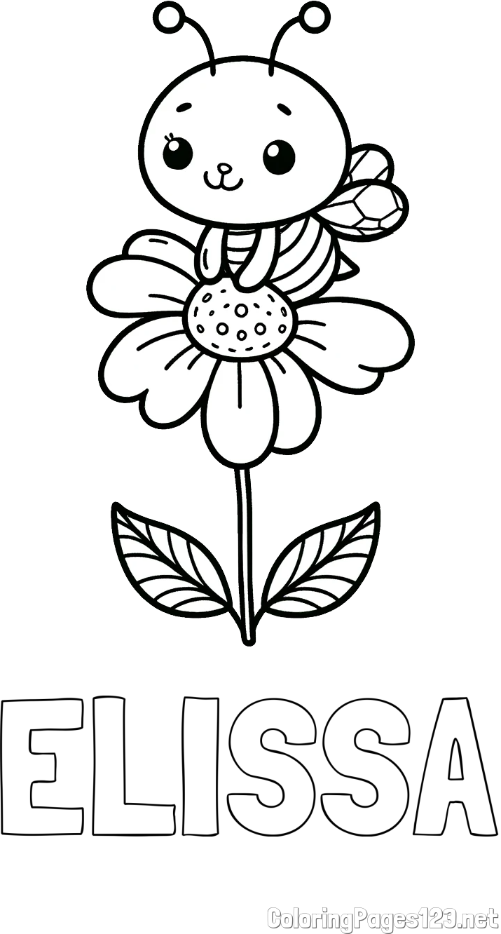 ELISSA Coloring Page and Coloring Page of a Cute Bee on a Flower