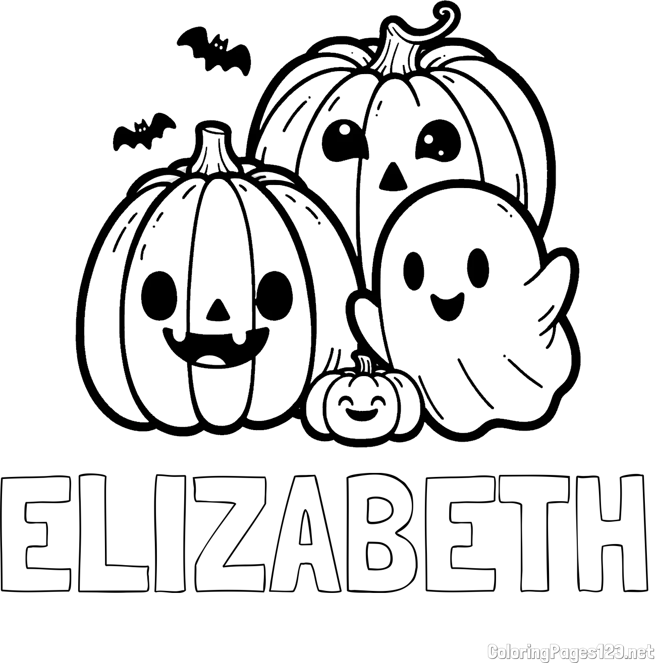 ELIZABETH Coloring Page and Halloween Pumpkin and Ghost Coloring Page