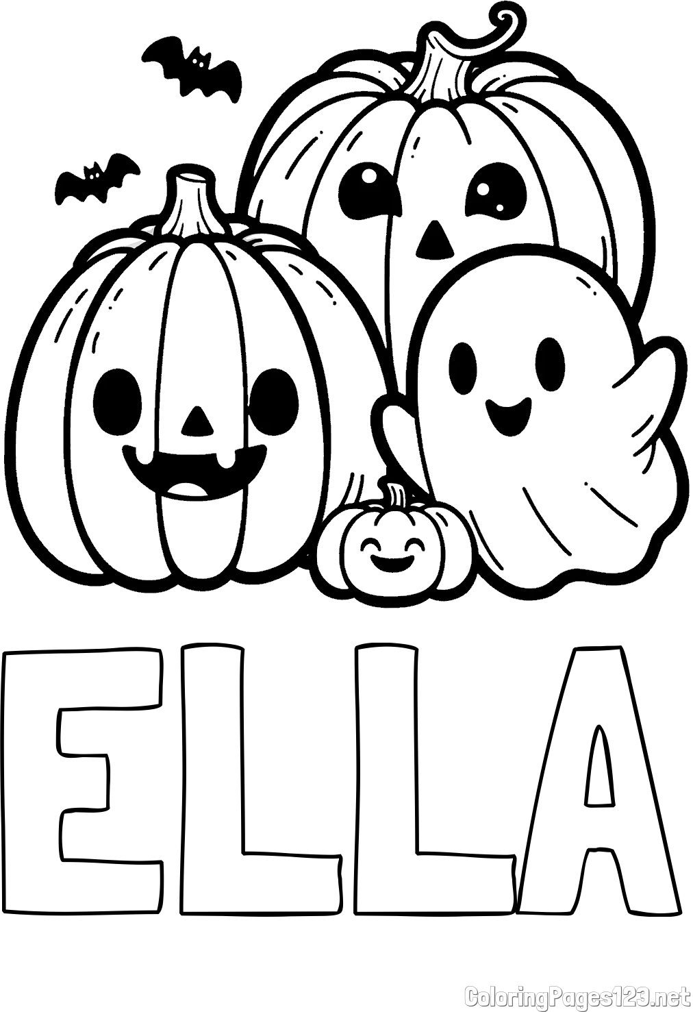 ELLA Coloring Page and Halloween Pumpkin and Ghost Coloring Page