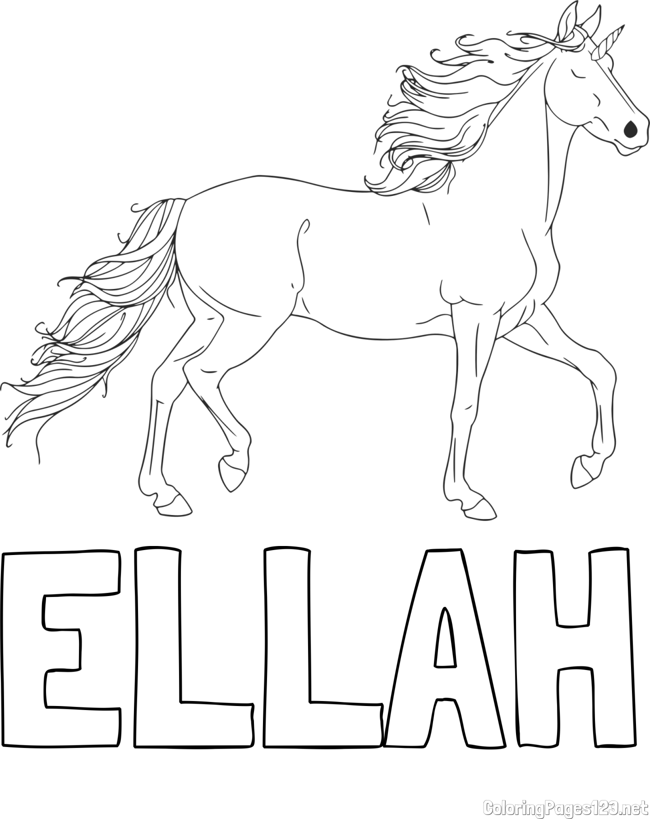 ELLAH Coloring Page and Beautiful Unicorn Coloring Page