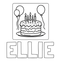 ELLIE Coloring Page and 5th Birthday Cake Coloring Page