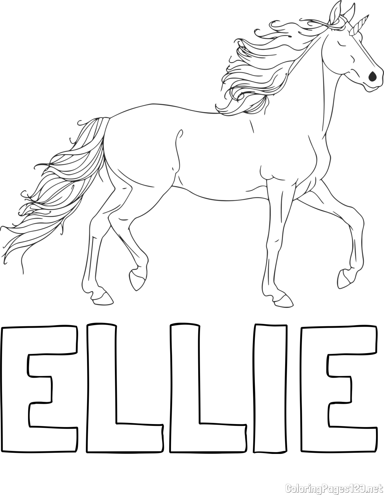 ELLIE Coloring Page and Beautiful Unicorn Coloring Page