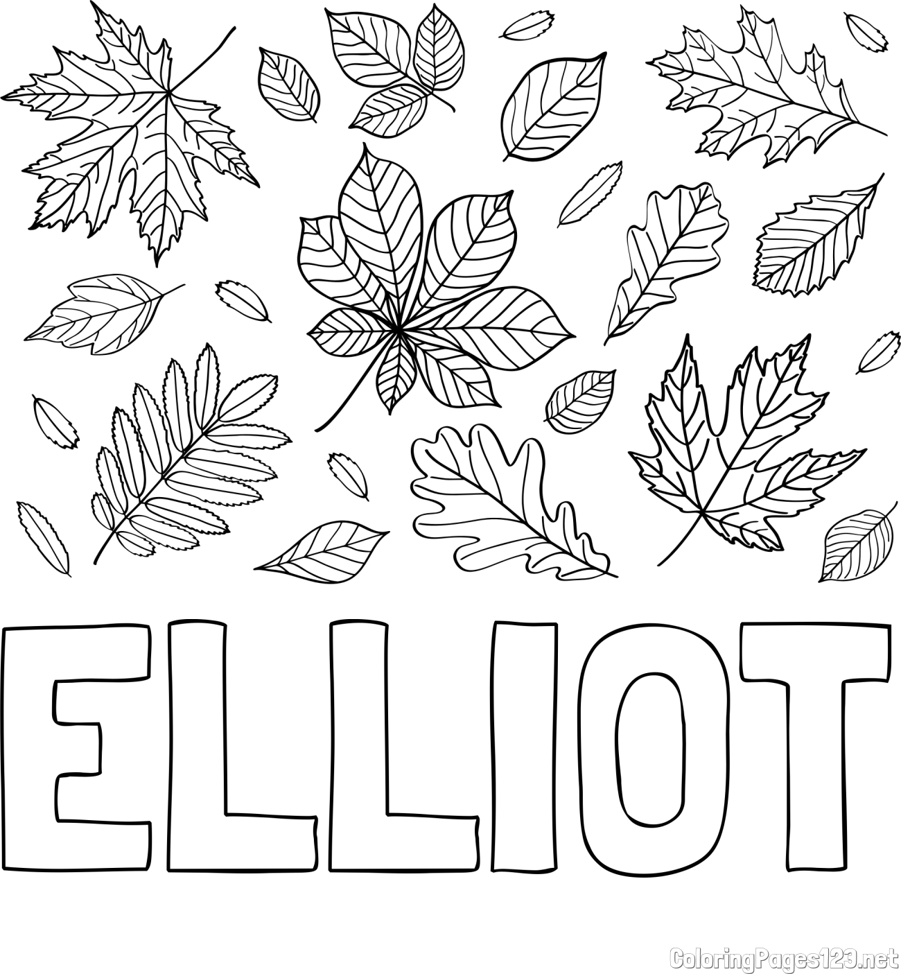 ELLIOT Coloring Page and Autumn Leaves Coloring Page