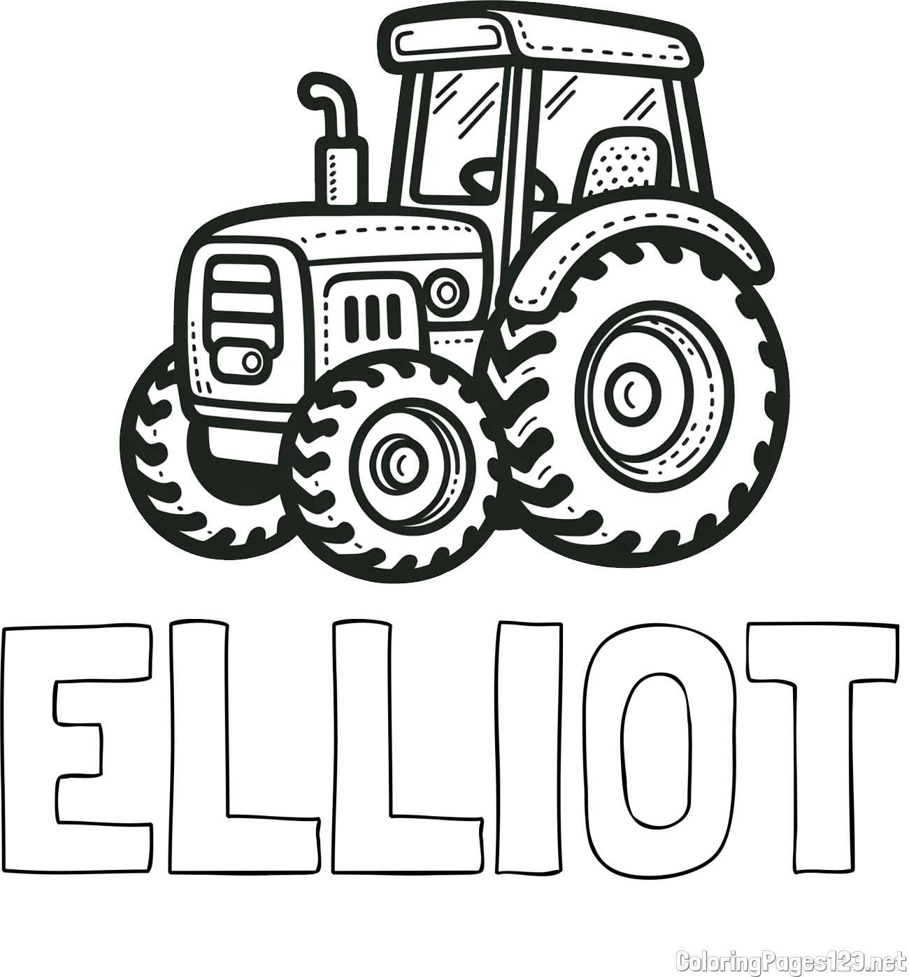 ELLIOT Coloring Page and Beautiful Tractor Coloring Page