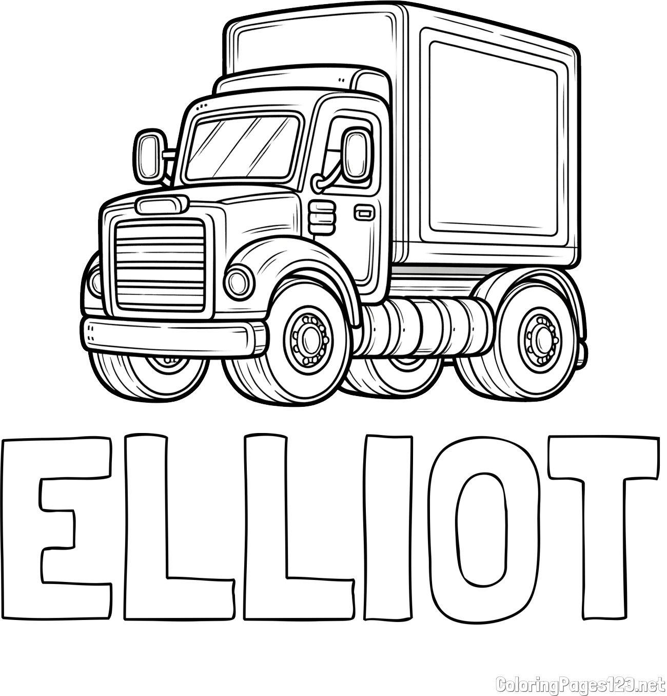 ELLIOT Coloring Page and Big Truck Coloring Page