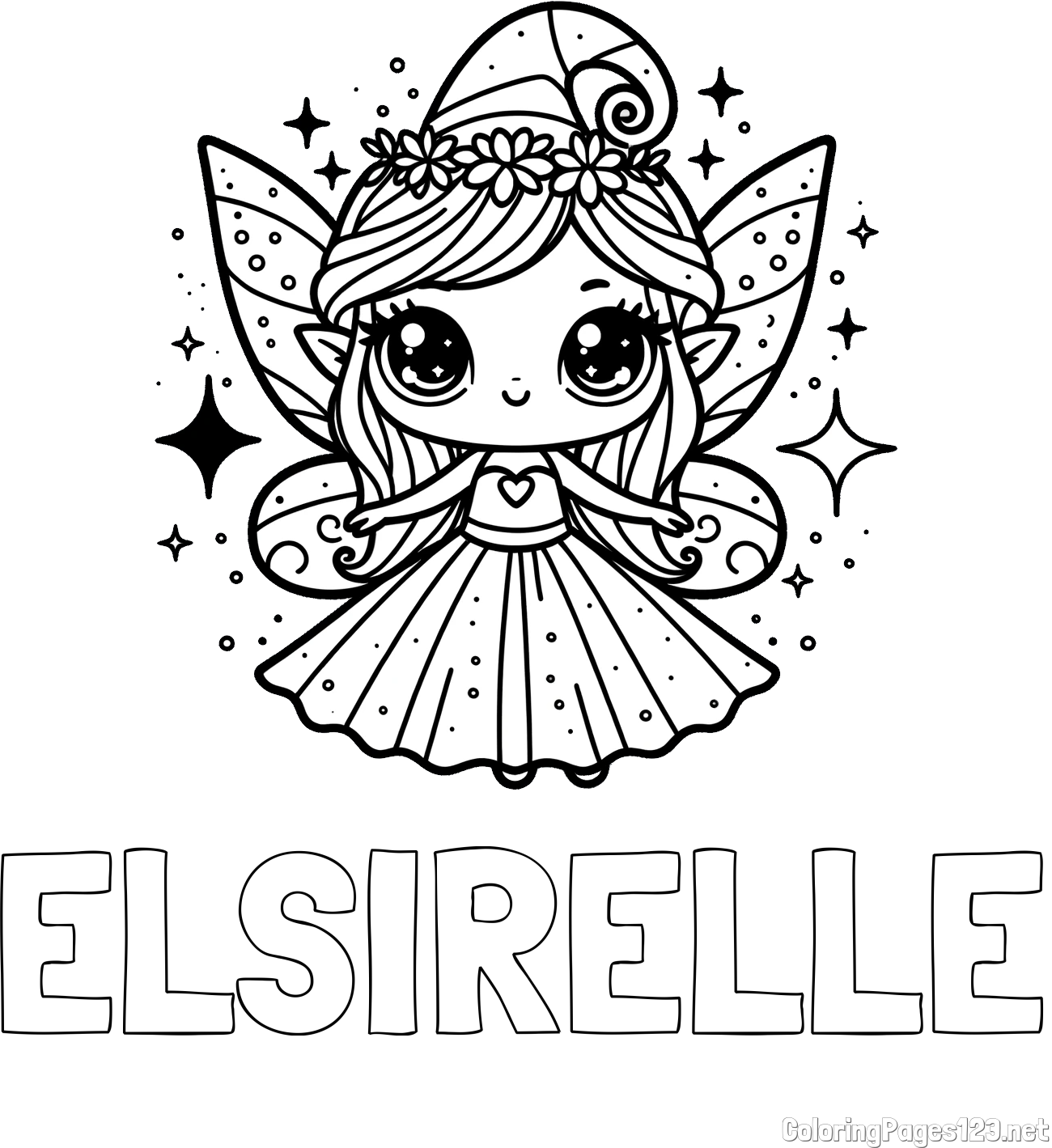ELSIRELLE Coloring Page and Coloring Page of Adorable Magical Fairy