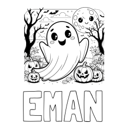 Online Created Coloring Page - EMAN Coloring Page and Halloween Coloring Page of a Ghost with Pumpkins