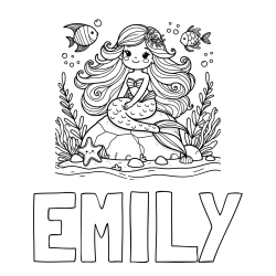 EMILY Coloring Page and Coloring Page of a Cute Little Mermaid